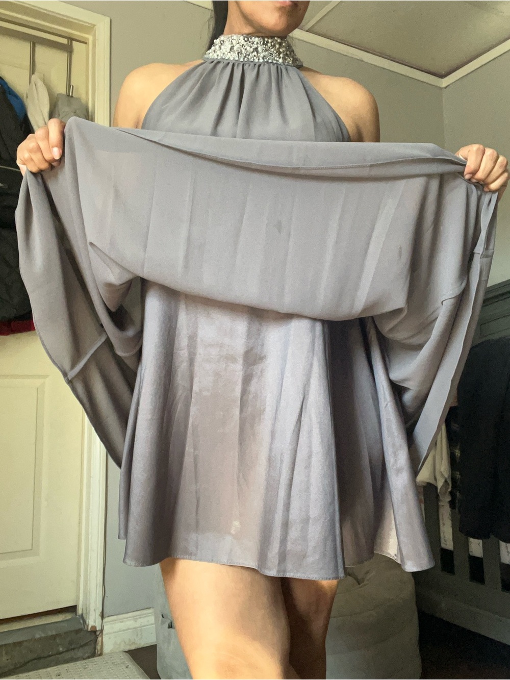 Badgley Mischka Hrey Cocktail Dress with jeweled collar - Picture 5 of 13